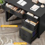 Farmhouse 47" Executive Desk, Computer Desk with File Drawer and Charging Station, Workstation for Home Office, Study(Pure Black)