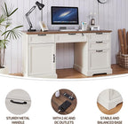 60" Farmhouse Executive Desk with Lock,Home Office Desk with Charging Station,Executive Desk with 4 Drawers & 1 Cabinet&1 File Cabinet for Office and Home