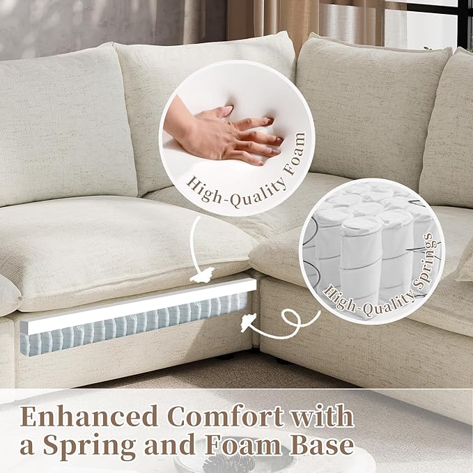 Cloud Sectional Couches for Living Room,High Backrest Down Filled Spill & Stain-Resistant Cloud Couch,6 Seater Oversized Modular V-Shaped Sofas,Removable Washable Cushion Covers,Cream White
