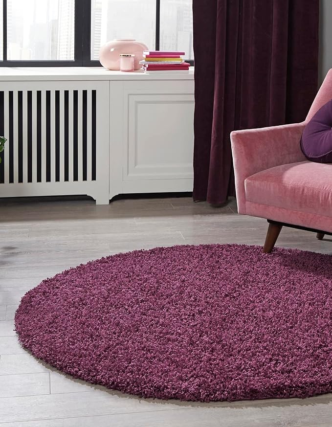 Unique Loom Solid Shag Collection Area Rug (3' 3" Round, Eggplant Purple)