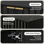 Fluted Cabinet with Storage, Small Buffet Cabinet Sideborad with Door, Kitchen Buffet Storage Accent Cabinets with Adjustable Shelves for Living Room, Entry, Hallway,Black