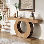 Tribesigns 63-Inch Console Sofa Table, Rustic Industrial Farmhouse Entryway Table, Narrow Long Couch Console Behind Sofa with Black Circle Base for Living Room Hallway, Light Brown