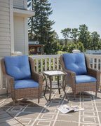 Patio Wicker Chairs Outdoor Furniture Chair - Set of 2 Outside All Weather Lawn Dining Brown Rattan Armchair with High Back&Deep Seating for Deck Porch Balcony Backyard Garden - Navy Blue