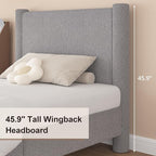 King Size Bed Frame, Boucle Upholstered Platform Bed with Headboard and Footboard, Soft Rounded Corners, No Box Spring Required, Easy Assembly, Light Grey