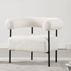 Boucle Modern Accent Chair with Curved Back, Small Living Room Vanity Chair, White Comfy Sherpa Barrel Armchair with Metal Legs & Upholstered for Bedroom, Makeup Room