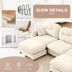 107" L Shaped Sofa for Living Room, Comfy Chenille Fabric Cloud Sectional Couch, Modern Upholstered Deep Seat Sofa with Pillow and Movable Ottoman, Oversized 3 Seater Sectional Sofa, Beige