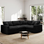 Modern Sectional Linen Couch for Living Room V-Shape Sofas,4 Seat Modular Cloud Sofas,Couches Cushion Covers Removable,Cozy Feather Down Sofa for Apartment Black