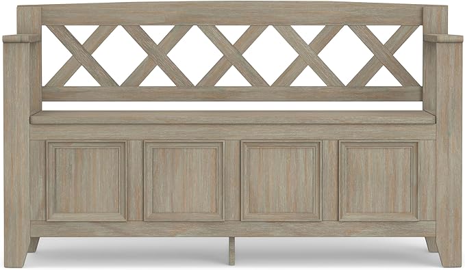 SIMPLIHOME Amherst Entryway Storage Bench - 48 inch Wide Solid Wood Hallway Seat in Distressed Grey, Transitional Bench for Entryway or Living Room with Lift-Up Lid and Spacious Storage
