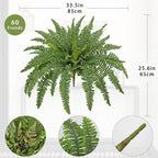 Ferns Artificial Plants 33.5" Dia. Faux Ferns for Outdoor Planter Large Fake Ferns Look Real Artificial Ferns with 60 Fronds Hanging Boston Fern Fake Plant Shrubs for Home Farmhouse Garden Porch Decor