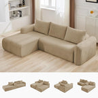 103'' Boneless Corduroy L Shaped Couch, 3 Seat Modular Sectional Deep Seat Sofa with Chaise Lounge, No Assembly Cloud Lounge Sleeper Sofa, Camel