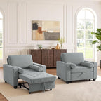 Convertible Sleeper Chair Bed, Comfy Corduroy Single Futon Sofa Chairs with Pull Out Bed, 3-Levels Adjustable Backrest Accent Chair with Side Pockets, Cup Holder & USB Ports for Living Room, Bedroom