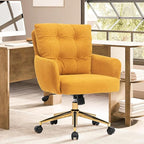 Velvet Office Chair, Comfy Home Office Desk Chairs with Lumbar Support, Modern Velvet Desk Chair Gold Legs Small Swivel Task Chair for Home Office, Bedroom, Study (Yellow, XL)