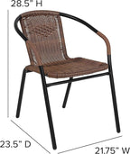 EMMA + OLIVER Set of 2 Modern Rattan Indoor/Outdoor Stack Chairs, Stacking Rattan Patio Chairs with Curved Back and Cross Bracing, Brown
