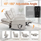 Power Lift Recliner Chair for Elderly People, Dual Motor Lay Flat Recliner with Vibration Massage and Heat, Heavy Duty Motion Mechanism Standing Assistance Reclining Chair, Faux Leather Light Gray