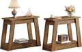 Tribesigns Wood End Table Set of 2, Small Side Table with 2 Storage Shelves, Rustic Accent Narrow Nightstand for Living Room, Bedroom (2)