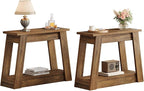 Tribesigns Wood End Table Set of 2, Small Side Table with 2 Storage Shelves, Rustic Accent Narrow Nightstand for Living Room, Bedroom (2)