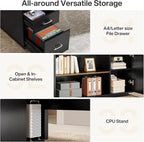 Tribesigns 85.8-Inch L-Shaped Executive Desk with File Drawers, Door Cabinet & Shelves, Extra Large Commercial Office Desk, Modern Professional Office Table, Business Furniture, Warm Brown & Black