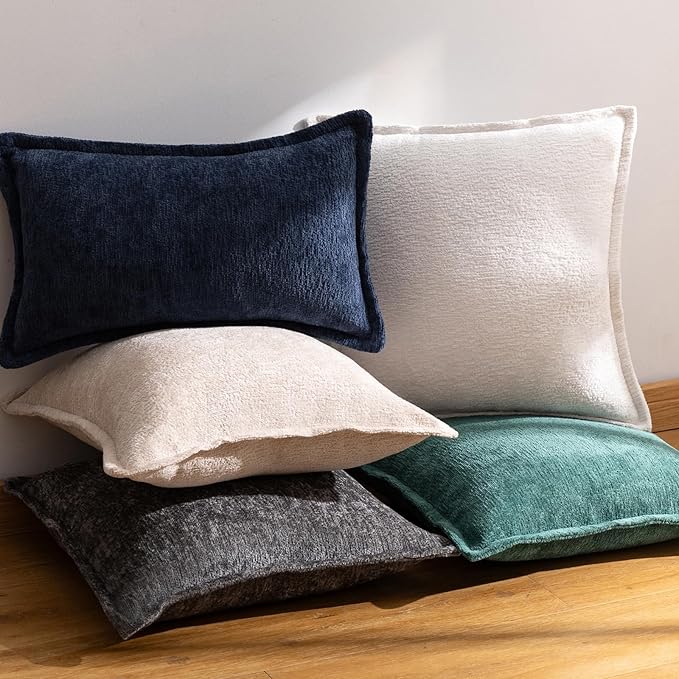 Navy Blue Decorative Throw Pillow Covers 20x20 Inch Set of 2 Cozy Soild Chenille Cushion Cases Soft Textured Square Couch Pillows Cover Boho Accent Farmhouse Pillowcases for Sofa Bed