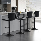 Bar Stools Set of 3,Adjustable Swivel Barstools, Faux Leather Bar Chairs,Upholstered Counter Height with High Backrest for Kitchen Island, Black