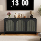 59" Sideboard Buffet Cabinet with Storage, Wood Arched TV Console Storage Cabinet with 3 Doors and Adjustable Shelf, Large Curved Accent Cabinet for Living Room Hallway Kitchen Dining Room, Black