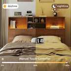Apicizon 65" Queen Size Storage Headboard, Wood Headboard with Charging Station, Queen with Power Outlets, Ajustable LED Lights for Bedroom, Brown