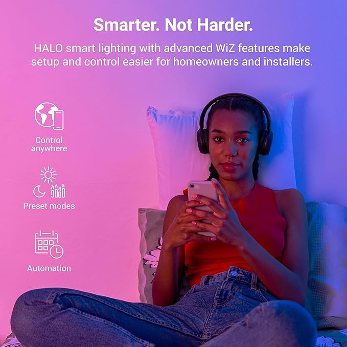 HALO 6” Smart Wi-Fi Slim Canless LED Downlight Powered by WiZ Pro, Dimmable Full Color with Smart Home Integration : HLB6099WZRGBWMWR
