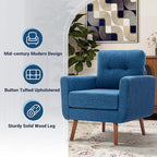 Tbfit Linen Fabric Accent Chairs Set of 2, Mid Century Modern Armchair for Living Room, Bedroom Button Tufted Upholstered Comfy Reading Accent Chair Sofa(Blue)