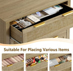 3 Drawer Dressers for Bedroom, Rattan Dresser with Drawers, Modern Wood Dresser with Metal Handles, Chest of Drawers for Bedroom, Living Room, Entryway (3 Drawer)