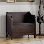 SIMPLIHOME Connaught Entryway Storage Bench - 30 inch Wide Solid Wood Small Storage Seat in Chestnut Brown, Traditional Bench for Entryway or Living Room with Lift-Up Lid and Decorative Trim