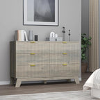 Fluted 6 Drawer Dresser, 47.2" Wide Modern Boho Chest of Drawers, Wooden Storage Dresser TV Stand for Bedroom, Living Room, Closet, Hallway, Curved Profile Design