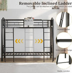 Twin Bunk Beds for Teen & Adults, Heavy Duty Metal Bunk Bed Twin Over Twin with Bedside Caddy, Convertible Ladder & Flat Rungs, Space Saving Bunkbed Frame for Bedroom Dorm, No Box Spring Needed