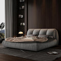 King Size Upholstered Platform Bed with Oversized Padded Backrest and Solid Wood Frame for Bedroom, Apartment Room, Gray
