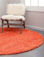 Unique Loom Solid Shag Collection Area Rug (5' 3" Round, Tiger Orange)