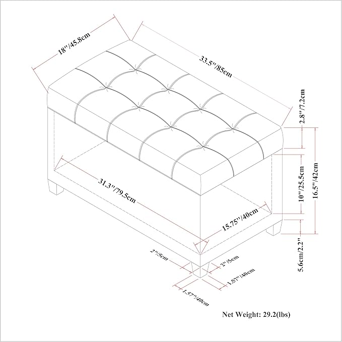 SIMPLIHOME Sienna 33 inch Wide Transitional Rectangle Storage Ottoman Bench in Tanners Brown Vegan Faux Leather, Assembled, For the Living Room, Entryway and Family Room