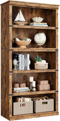 IDEALHOUSE 5 Tier Bookcase, Farmhouse Book Shelf with Storage, 71" Tall Book Case Wooden 5 Shelf Bookcase for Home Office, Living Room, Bed Room (Vintage, 67.4" H x 31.5" W x 12.8" D)