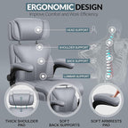 Office Chair, Ergonomic Big and Tall Computer Desk Chair with Retractable Adjustable Headrest, Executive Breathable Leather Chair, Lumbar Support Swivel PC Chair with Flip-up Armrests Rocking Function