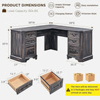 T4TREAM 59" L Shaped Executive Desk with Drawers,Farmhouse Wood Computer Desk, Featuring Charging Station,File Drawer, Storage Cabinet,for Home Office Work and Study (Dark Rustic Oak)