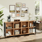 63" 8 Cube Horizontal Bookshelf Long Bookshelf Wood Cube Storage Organizer Rustic Wood Cubby Bookcase for Living Room Walnut