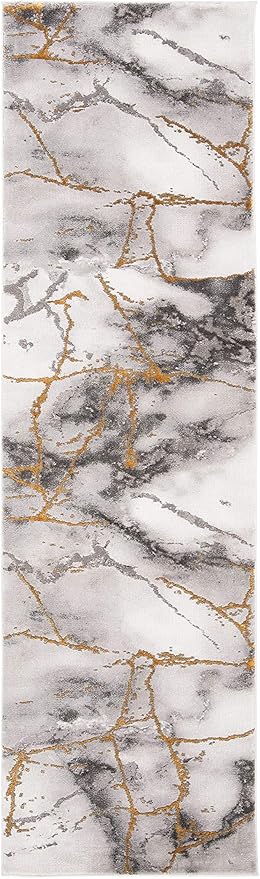 SAFAVIEH Craft Collection Runner Rug - 2'3" x 16', Grey & Gold, Modern Abstract Design, Non-Shedding & Easy Care, Ideal for High Traffic Areas in Living Room, Bedroom (CFT877F)