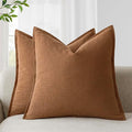Foindtower Pack of 2, Decorative Linen Soild Throw Pillow Covers Soft Accent Cushion Case Boho Farmhouse Pillowcase for Chair Couch Sofa Bedroom Living Room Home Decor 18 x 18 Inch Orange Brown