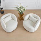 KINWELL 34" Wide Sherpa Swivel Barrel Chairs Set of 2, No Assembly Round Boucle Upholstered Accent Chairs Armchairs Single Sofa Chair with Toss Pillow for Living Room and Bedroom, Beige