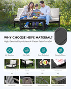 SERWALL HDPE Patio Sofa Set, 4-Piece Sectional Outdoor Furniture Set, All Weather Outdoor Couch Set Patio Furniture Set for Deck, Lawn, Black Frame with Khaki Cushion
