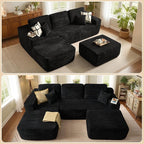37.1" Ottoman for Couch, Plush Corduroy Memory Foam Ottoman Cloud Boneless Sectional Couch for Living Room Foot Stools No Assembly Require, Stripe Corduroy,Black