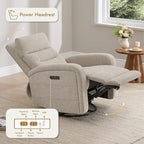 Watson & Whitely Swivel Power Recliner with Adjustable Headrest, Recliner Chairs for Adults, Small Glider Rocker for Living Room, Fabric in Khaki