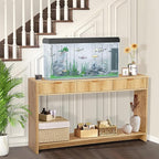 Entryway Table with Storage, Narrow Console Table with 3 Drawers, 55.12' Couch Table Behind Sofa Long for Living Room TV, Hallway Entrance Foyer, Mid Century Modern Boho Fluted Console Table