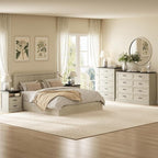 CARPETNAL Farmhouse Dresser and Nightstand Sets for Bedroom, 4 Pcs Bedroom Set, 5 Drawer & 8 Drawer Dresser and Nightstand Set of 2, Wood Chest of Drawers for Living Room, Entryway, White