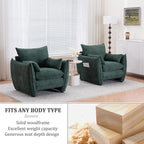 Chenille Oversized Accent Chairs, Modern Oversized Armchair with Removable Pillow, Comfy Living Room Chair with Side Pocket Storage for Bedroom, Office, Green