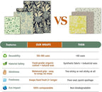 Akeeko Reusable Beeswax Food Wraps - Assorted 9 Packs, Reusable, Plastic-Free Food Storage, 5 Small, 2 Medium, 1 Large, 1 Extra Large Wraps with Flower and Birds Pattern