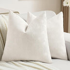 FUTEI Cream Chenille Decorative Throw Pillow Covers 26x26 Inch Set of 2,Soft Cozy Striped Geometric Patterns Euro Pillow Shams,Modern Home Decor for Couch Bed Living Room