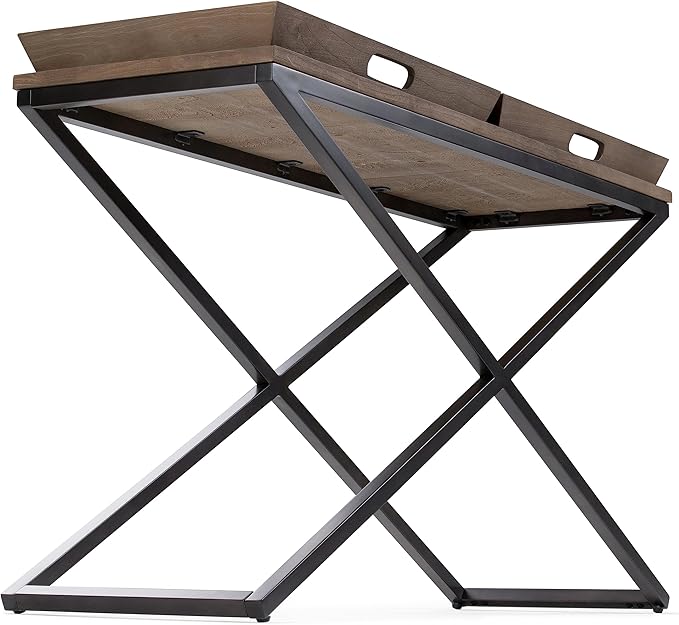 SIMPLIHOME Damien SOLID AGED ELM WOOD and Metal 50 inch Wide Modern Industrial Console Table in Distressed Natural Elm for the Living room Entryway and Bedroom